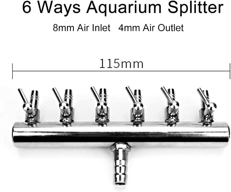 Tnfeeon Aquarium Air Pump Regulating Valve, Stainless Steel Aquarium Fish Air Pump Valve 8mm Turn to 4mm Splitter Control Valve(6 Way) - Image 2